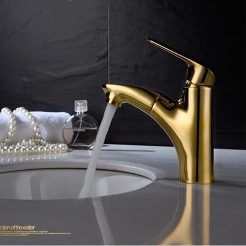 Bathroom Basin Faucet Gold Sink Mixer Tap Deck Mounted Pull Out Hot&Cold Sink Mixer Tap Brass Black Chrome Grey White Color