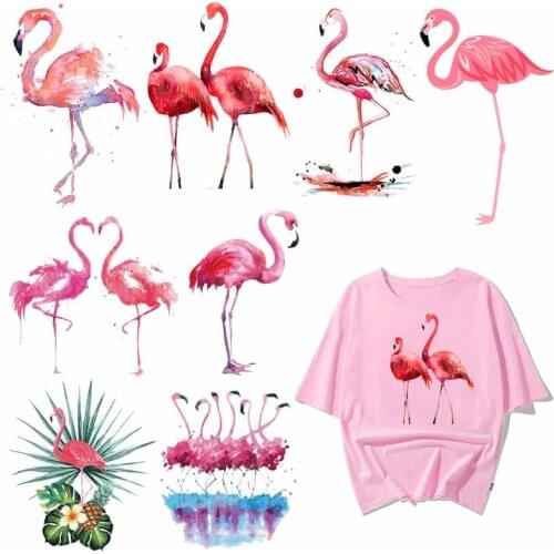 Iron on Lovely Flamingo Patches for Girl Clothing DIY T-shirt Applique Heat Transfer Vinyl Stickers on Clothes Thermal Press
