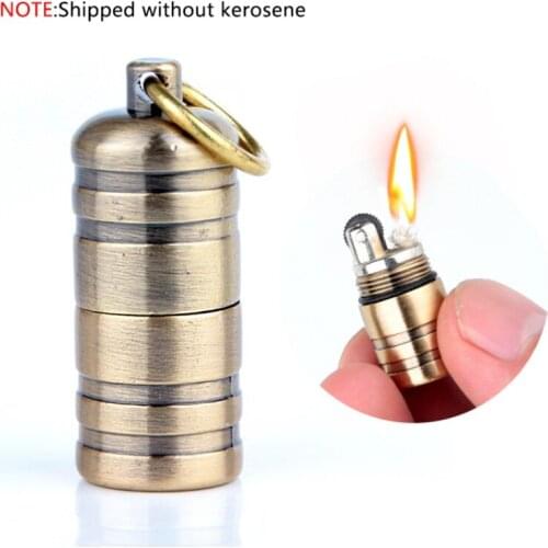 Outdoor Mini Gas Cigarette Lighters Key Chain Capsule Gasoline Lighter Inflated Keychain Petrol Lighter Smoking Tools