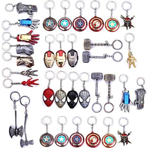 The Avengers Spiderman iron Man Captain America Keychain metal Dark style mask key ring Boy creative bag pendant Birthday gifts
