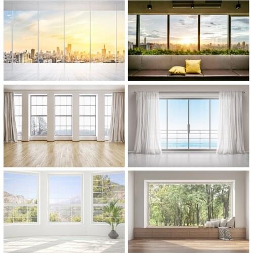 Vinyl Backdrops For Photography White Living Room French windows Curtain Wood Floor Interior View Photo Background Photo Studio