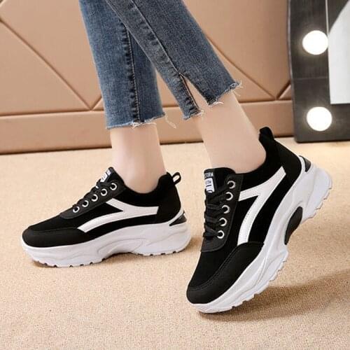 Vulcanized Shoes for Women 2020 Breathable Lace-Up Chunky Sneakers Female Platform Shoes for Outdoor Basket Femme Chaussures