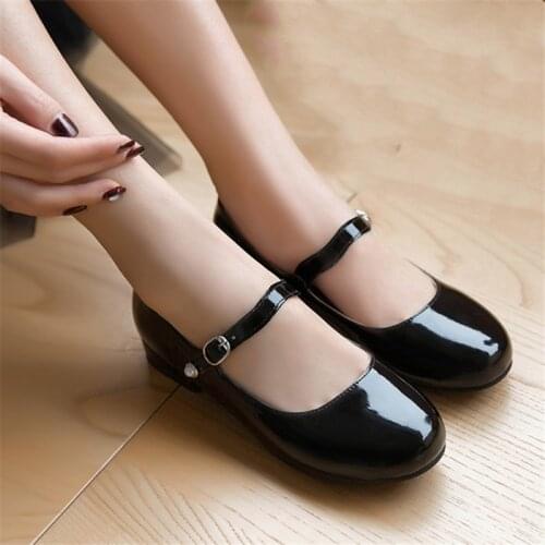 AGODOR Flat Shoes Women Mary Jane Ladies Shoes Flats Fall Buckle School Shoes Ballerina Flats Footwear Black Big Size 9 10 43