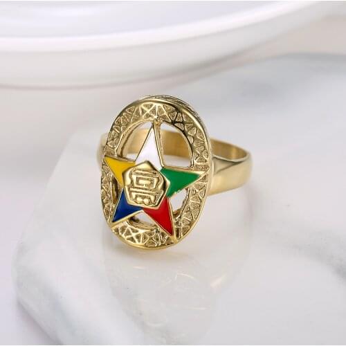 Ladies Jewelry New Gold Color OES order of Eastern Star Enamel Masonic Rings for Women Female Jewelry Gifts