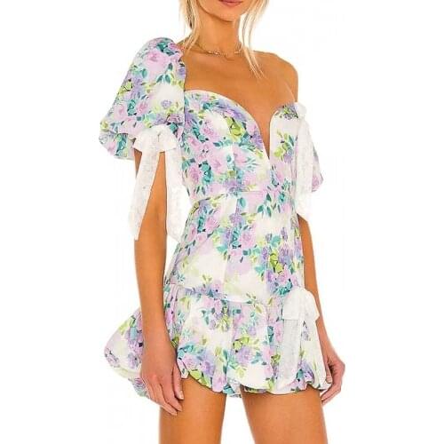 2021 Summer Women Asymmetric Off The Shoulder Sexy Lace Ruffled Mini Dress