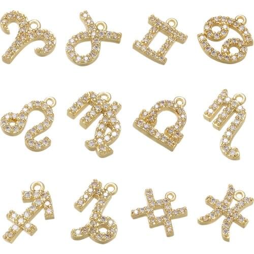 12 Constellations Mirco Pave CZ Custom Charm Small Cute Gold Color Copper Pendant Original DIY Jewelry Accessories