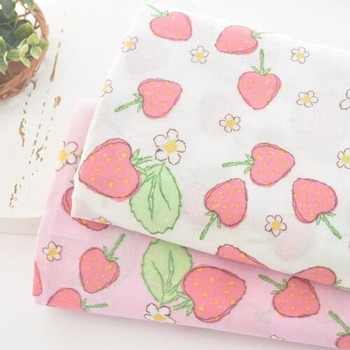 150x50cm/pcs Baby Cotton Gauze Fabric strawberry double layer cotton fabric clothes pajamas childrens clothing pants DIY