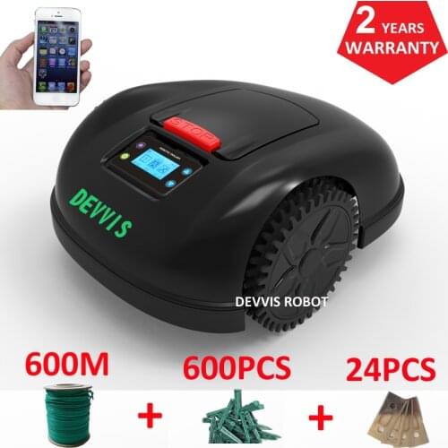 600m Wire +600pcs pegs+24pcs Blade Auto recharge waterproof DEVVIS robot lawn mower cordless lawn mower E1600 with 6.6ah lithium