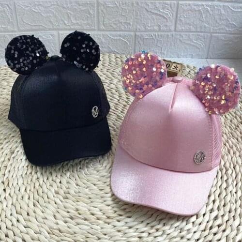 Children ears cartoon Baseball Cap Girls sequins Snapback Sun Protection Caps Mesh Kids Baby Visor Hat
