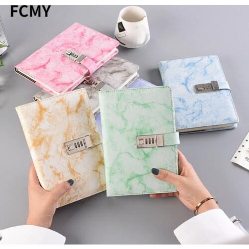 Password Notebook Marble Texture 100 Sheets Personal Diary with Lock Code Thick Notepad Leather Office School Supplies Gift