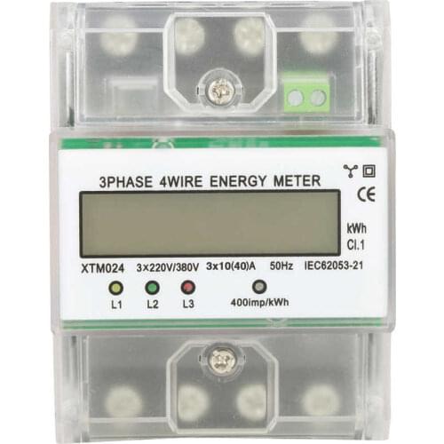 Digital 3-phase 4 Wire DIN-Rail Electric Meter Electronic KWh Meter with Cover