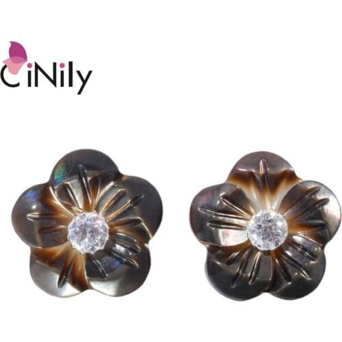 CiNily Authentic. Solid 925 Sterling Silver Natural Shell Cubic Zirconia Wholesale for Women Jewelry Stud Earrings 12mm SE033
