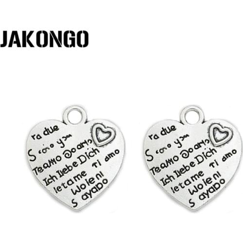 JAKONGO Antique Silver Plated Heart Charms Pendants Handmade Jewelry Findings Accessories Making fit Bracelet DIY 21x20mm