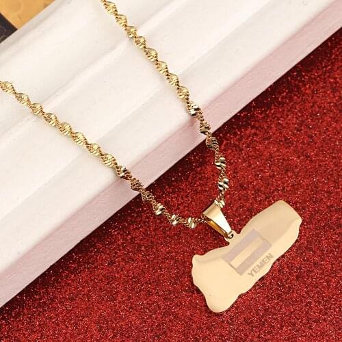 Stainless Steel Yemen Map and Flag Necklace Fashion Maps of Yemeni Patriotic Map Jewelry