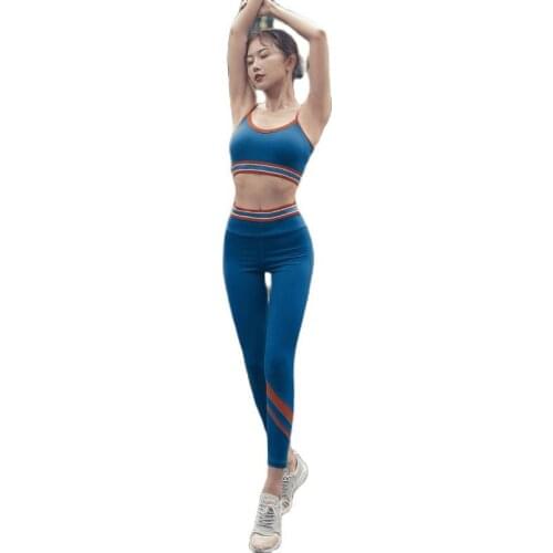 Yoga Set Women Striped Bra Sleeveless Vest Seamless Leggings Pants High Waist Fitness Sports Outfits Gym Summer Two Pieces