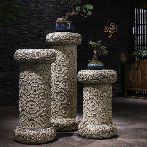 Chinese-style Round Resin Display Column Living Room Entrance Hall Xiangyun Ornaments Potted Plant Stand Ornament Base
