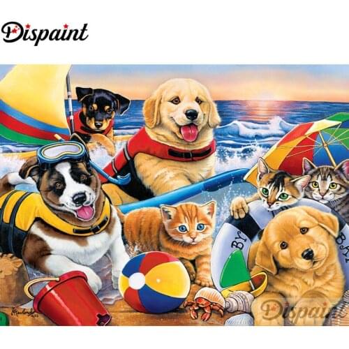 Dispaint Full Square/Round Drill 5D DIY Diamond Painting "Animal dog Cat scenery" Embroidery Cross Stitch 5D Home Decor A21305