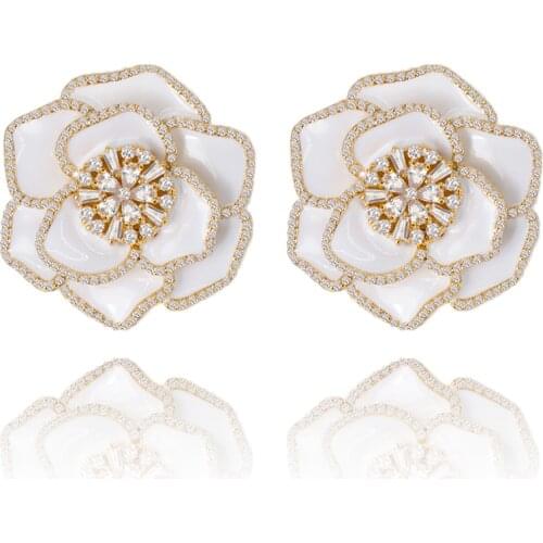 Bride Talk Women Fashion Earrings Flower Shape Cubic Zirconia Shiny Crystal Simple Style Trendy Popular Bridal Wedding Jewelry