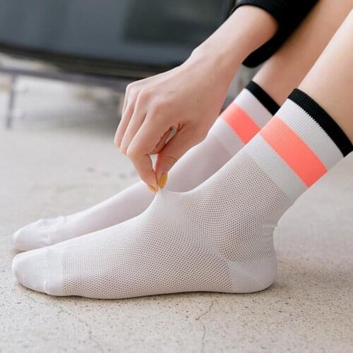5 Pairs Girls Cotton Striped Ankle Socks Students Summer Breathable Sport Crew Sock Neon Colors Women White Mesh Ankle Socks