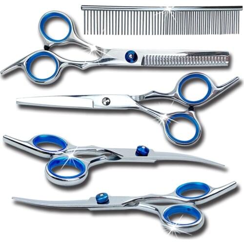 Stainless Steel Dog Grooming Scissors Cat Hair Cutting Pet Grooming Hair Tools Dog Thinning Shears Curved Scissors Pet Tesoura