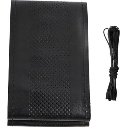 DIY Genuine Leather Steering Wheel Cover Hand-Stitched Braid Breathable Design Car Universal Diameter 38cm