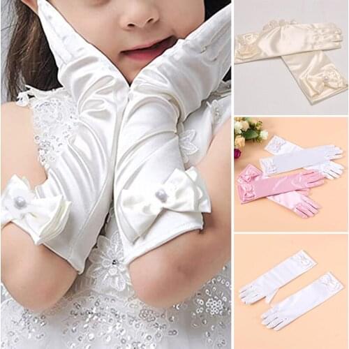 Girls Princess Dress up Bows Kids Size Formal Gloves Satin Dancing Host Performance Gloves Health99