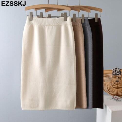 Casual long bodycon Thick sweater midi skirt female autumn winter 2021 female split back warm mid-length slim knit skirt women