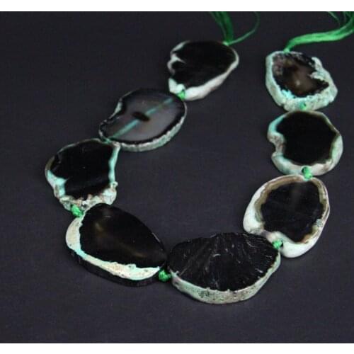 Approx8PCS/strand Large Size Green Black Raw Agates Freeform Slab Slice Nugget Beads,Natural Gem Stone Pendants Jewelry Supplier