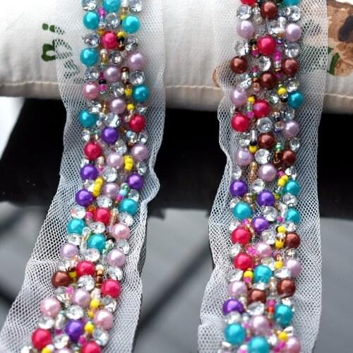 Colorful Beaded Lace Ribbon Tape Width 20MM Trim Fabric DIY Embroidered Collar Decoration Lace Net Cord For Sewing