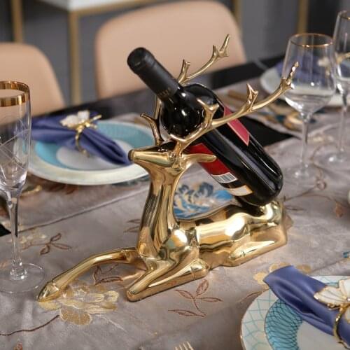 Luxtry Dining Table Copper Crafts Deer Statue Wine Rack Living Room Decor Accessories Figurine Wedding Gift Modern Art Ornaments