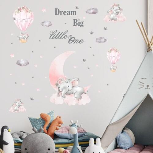 Pink Cute Baby Elephant Wall Stickers Childrens Room Living Room Bedroom Creative Simple Decoration Self-Adhesive Wallpaper