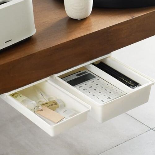 Self Adhesive Under Desk Drawer Hidden Organizer Storage Box Holder Stationery Case Pencil Tray