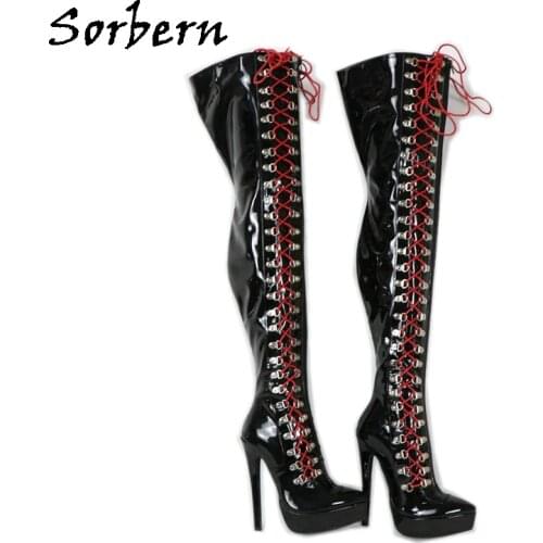 Sorbern Custom Crotch Thigh High Boots Women High Heel Platform Shoes Lace-Up Side Crossdressing Long Boot Drag Queens Shoes