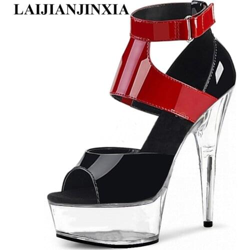 LAIJIANJINXIA Peep Toe Womens Pumps 15 CM Super High Stripper Heeled Pole Dance Shoes 6 Inches Elegant Platform Womens Sandals