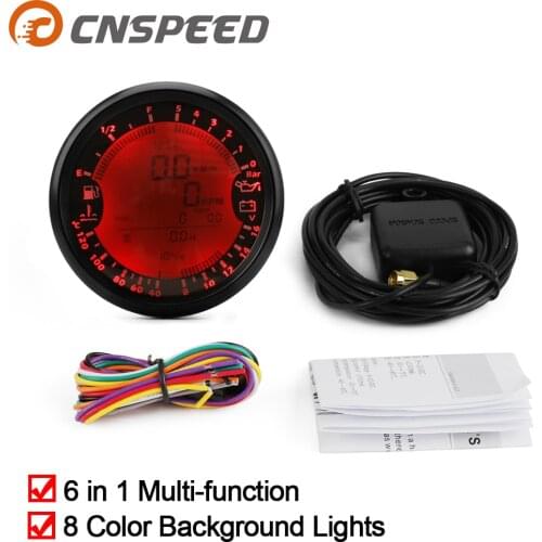 Universal 6 In 1 Multi-functional Gauge GPS Speedometer Tachometer Hour Water Temp Fuel Level Oil Pressure Voltmeter 12V 0-5Bar
