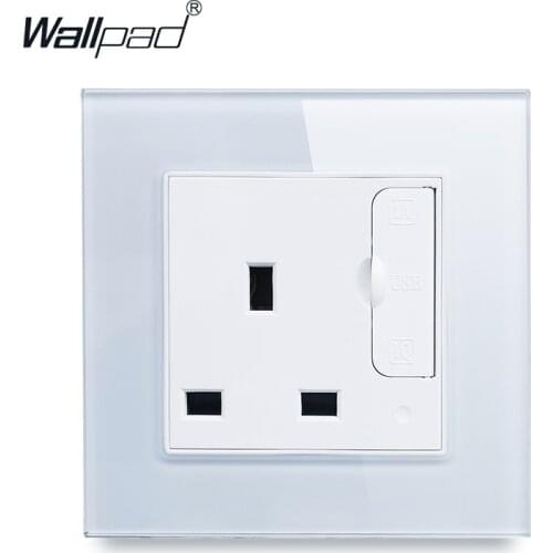 Wallpad S6 White Black Glass Panel Single 13A UK Wall Socket with 2 x USB Charging Ports 3.1A Power Outlet Plate, 3 x 3