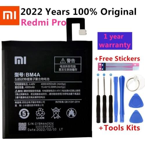 Xiao Mi Phone original Battery 4000mAh BM4A Phone Batteries for Xiaomi Hongmi Redmi Pro Battery+ToolS