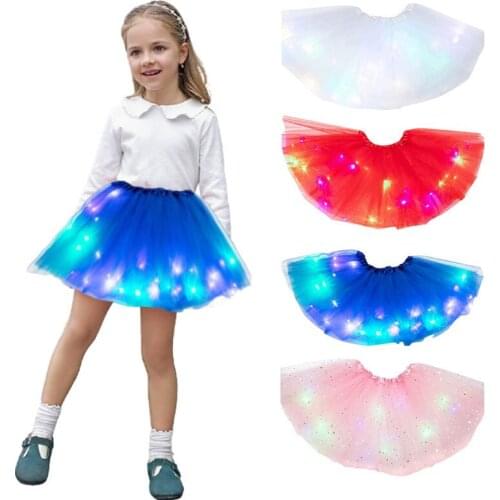 Kids Luminous Tutu Skirt With LED Light Half-length Mesh Skirt Childrens Party Halloween Festival Birthday Christmas Gift