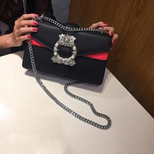 Desinger Rhinestones Women Brand Pu Leather Shoulder Bags Chain Crossbody Bag Ladies Bags Crystal Party Flap Bolso Mujer