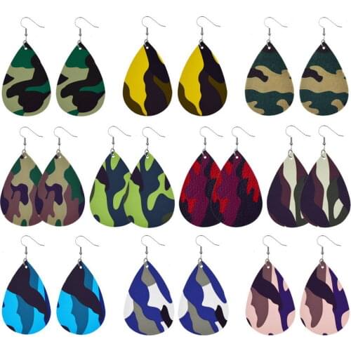 PU Leather Camouflage Earrings for Women 2021 New Lightweight Camo Statement Earrings Teardrop Jewelry Wholesale