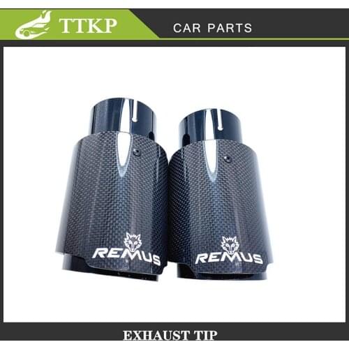 1PC With Remus Logo Car Universal Exhaust Pipe Straight Glossy Carbon Fiber Tail End Tip Stainless Steel Muffler Pipe