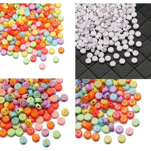 100-500pcs Mixed Colorful Flat Round Flower Star Moon Acrylic Beads Loose Spacer Beads For Jewelry Making Handmade DIY Supplies