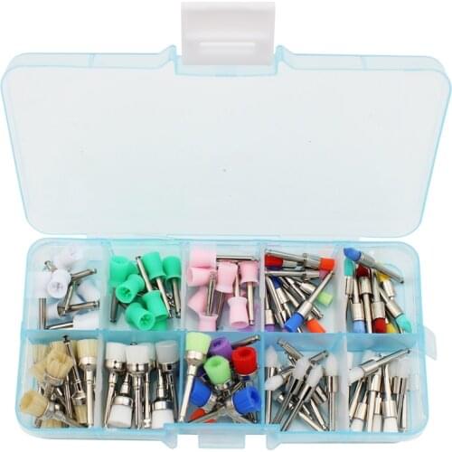100Pcs Dental Polisher Tool Kit Dental Polishing Brush Polisher Prophy Rubber Cup Latch Colorful Buff Nylon Bristles