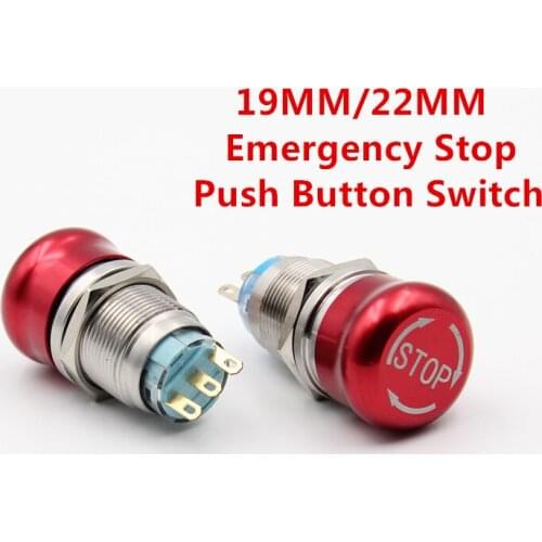 19mm 22mm Pattern Waterproof Stainless Steel Waterproof Metal Latching Emergency STOP Push Button Switch Stop Button Switch Red
