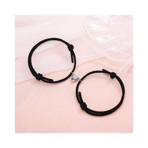 2pcs/lot Valentines Day Adjustable Size Heart Magnetic Rope Bracelet Fashion String Bangle For Couple Holiday Gift