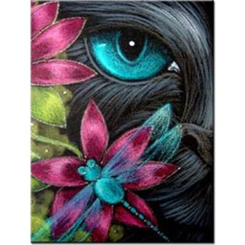 5D Black Cat Dragonfly and Flower Diamond Painting by Number Kits Full Drill Crystal Diamond Embroidery Painting Home Wall Decor