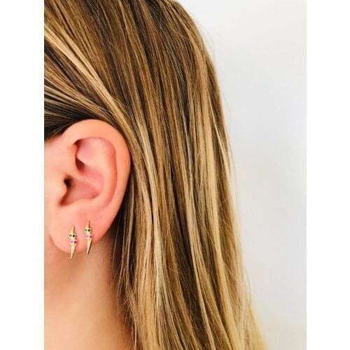 925 sterling silver lightning Bolt stud earring colorful rainbow cz minimal delicate danity sweet girl cute ear stud jewelry