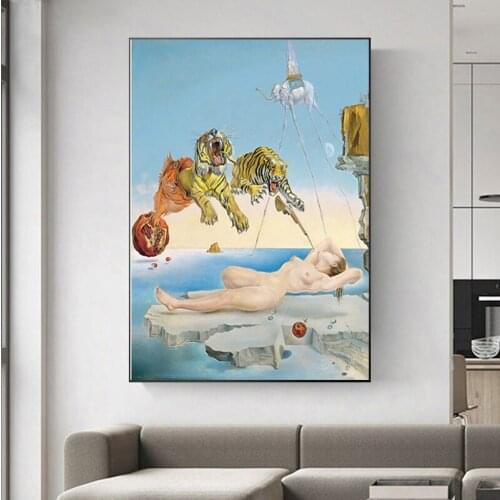 Modern Salvador Dali By Tiger Naked Woman Canvas Painting Abstract Posters and Print Wall Art Picture for Living Room Home Dec