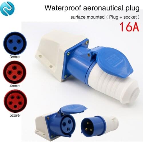 Aviation plug socket industrial waterproof connector 3 core 4 core 5 core 16A surface mounted aviation Plug docking