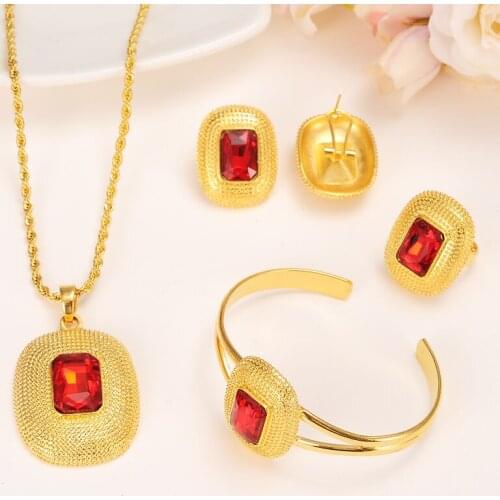 Bangrui Ethiopian Jewelry Sets Necklaces/Clip Earrings/Ring/Bangle Gold Color Africa Bride Wedding Habesha Eritrea Gift
